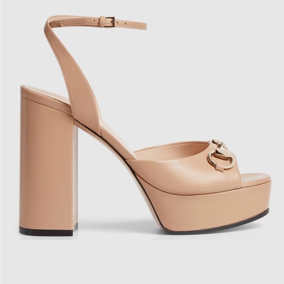 Gucci Tan Platform Sandals with Chunky Heel - Picture 1 of 3